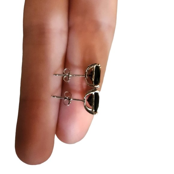 Black Cz Earrings 925 Sterling Silver 6MM Stud Earrings for Women - Picture 9 of 10